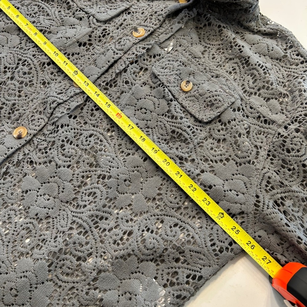 NWT Bibi buckle Large charcoal gray lace button long sleeve shirt whimsy - Picture 4 of 6